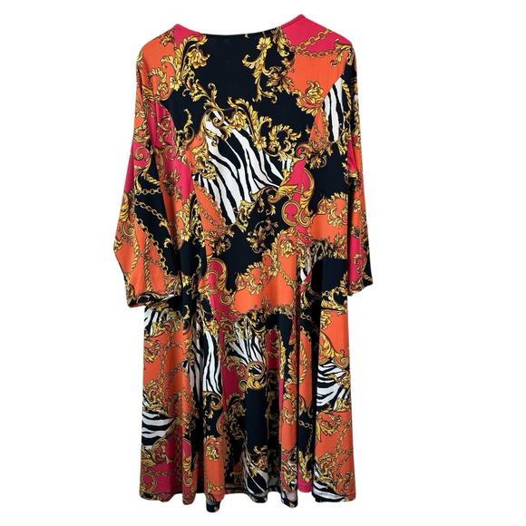 Susan Graver Womens Dress XL Orange Multi Color Liquid Knit Zebra Chain Stretchy - Picture 7 of 7
